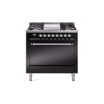 ILVE UP36FQNMPBKCLP Nostalgie II 36 inch Dual Fuel Range  (Liquid Propane, Solid Door, Glossy Black, Chrome)