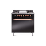 ILVE UP36FQNMPBKPLP Nostalgie II 36 inch Dual Fuel Range  (Liquid Propane, Solid Door, Glossy Black, Copper)