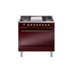 ILVE UP36FQNMPBUBLP Nostalgie II 36 inch Dual Fuel Range  (Liquid Propane, Solid Door, Burgundy, Burnished)