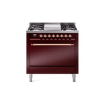 ILVE UP36FQNMPBUPLP Nostalgie II 36 inch Dual Fuel Range  (Liquid Propane, Solid Door, Burgundy, Copper)