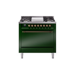 ILVE UP36FQNMPEGBLP Nostalgie II 36 inch Dual Fuel Range  (Liquid Propane, Solid Door, Emerald Green, Burnished)