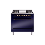 ILVE UP36FQNMPMBBLP Nostalgie II 36 inch Dual Fuel Range  (Liquid Propane, Solid Door, Midnight Blue, Burnished)