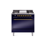 ILVE UP36FQNMPMBGLP Nostalgie II 36 inch Dual Fuel Range  (Liquid Propane, Solid Door, Midnight Blue, Brass)