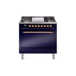 ILVE UP36FQNMPMBPLP Nostalgie II 36 inch Dual Fuel Range  (Liquid Propane, Solid Door, Midnight Blue, Copper)