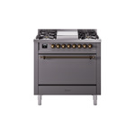 ILVE UP36FQNMPMGBLP Nostalgie II 36 inch Dual Fuel Range  (Liquid Propane, Solid Door, Graphite Matte, Burnished)