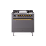 ILVE UP36FQNMPMGGLP Nostalgie II 36 inch Dual Fuel Range  (Liquid Propane, Solid Door, Graphite Matte, Brass)