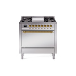 ILVE UP36FQNMPSSGLP Nostalgie II 36" Dual Fuel Range  (Liquid Propane, Solid Door, Stainless Steel, Brass)