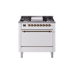 ILVE UP36FQNMPWHB Nostalgie II 36" Dual Fuel Range  (Natural Gas, Solid Door, White, Burnished)