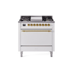 ILVE UP36FQNMPWHGLP Nostalgie II 36 inch Dual Fuel Range  (Liquid Propane, Solid Door, White, Brass)