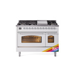 ILVE UP48FNMPRACLP Nostalgie II 48 inch Dual Fuel Range (8 Sealed Burners + Griddle, Liquid Propane, Triple Glass Door, RAL, Chrome)