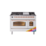 ILVE UP48FNMPRAPLP Nostalgie II 48" Dual Fuel Range (8 Sealed Burners + Griddle, Liquid Propane, Triple Glass Door, RAL, Copper)