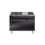 ILVE UP48FQNMPBKCLP Nostalgie II 48 inch Dual Fuel Range (8 Sealed Burners + Griddle, Liquid Propane, Solid Door, Glossy Black, Chrome)