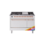 ILVE UP48FQNMPRAPLP Nostalgie II 48 inch Dual Fuel Range (8 Sealed Burners + Griddle, Liquid Propane, Solid Door, RAL, Copper)