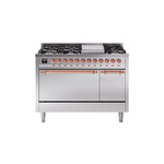 ILVE UP48FQNMPSSP Nostalgie II 48 inch Dual Fuel Range (8 Sealed Burners + Griddle, Natural Gas, Solid Door, Stainless Steel, Copper)