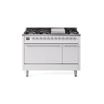 ILVE UP48FQNMPWHCLP Nostalgie II 48 inch Dual Fuel Range (8 Sealed Burners + Griddle, Liquid Propane, Solid Door, White, Chrome)