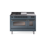 ILVE UP48FSNMPBGBLP Nostalgie II 48" Dual Fuel Range (5 Sealed Burners + Griddle + French Top, Liquid Propane, Triple Glass Door, Blue Grey, Burnished)