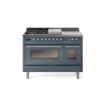 ILVE UP48FSNMPBGCLP Nostalgie II 48" Dual Fuel Range (5 Sealed Burners + Griddle + French Top, Liquid Propane, Triple Glass Door, Blue Grey, Chrome)