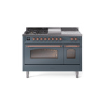 ILVE UP48FSNMPBGPLP Nostalgie II 48 inch Dual Fuel Range (5 Sealed Burners + Griddle + French Top, Liquid Propane, Triple Glass Door, Blue Grey, Copper)