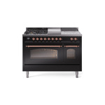 ILVE UP48FSNMPBKPLP Nostalgie II 48 inch Dual Fuel Range (5 Sealed Burners + Griddle + French Top, Liquid Propane, Triple Glass Door, Glossy Black, Copper)