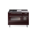 ILVE UP48FSNMPBUCLP Nostalgie II 48 inch Dual Fuel Range (5 Sealed Burners + Griddle + French Top, Liquid Propane, Triple Glass Door, Burgundy, Chrome)