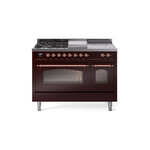 ILVE UP48FSNMPBUPLP Nostalgie II 48 inch Dual Fuel Range (5 Sealed Burners + Griddle + French Top, Liquid Propane, Triple Glass Door, Burgundy, Copper)