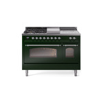 ILVE UP48FSNMPEGCLP Nostalgie II 48 inch Dual Fuel Range (5 Sealed Burners + Griddle + French Top, Liquid Propane, Triple Glass Door, Emerald Green, Chrome)