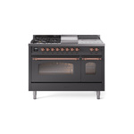 ILVE UP48FSNMPMGPLP Nostalgie II 48 inch Dual Fuel Range (5 Sealed Burners + Griddle + French Top, Liquid Propane, Triple Glass Door, Graphite Matte, Copper)