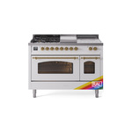 ILVE UP48FSNMPRAGLP Nostalgie II 48" Dual Fuel Range (5 Sealed Burners + Griddle + French Top, Liquid Propane, Triple Glass Door, RAL, Brass)