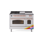 ILVE UP48FSNMPRAPLP Nostalgie II 48" Dual Fuel Range (5 Sealed Burners + Griddle + French Top, Liquid Propane, Triple Glass Door, RAL, Copper)