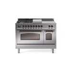 ILVE UP48FSNMPSSB Nostalgie II 48 inch Dual Fuel Range (5 Sealed Burners + Griddle + French Top, Natural Gas, Triple Glass Door, Stainless Steel, Burnished)