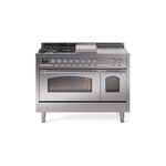 ILVE UP48FSNMPSSCLP Nostalgie II 48 inch Dual Fuel Range (5 Sealed Burners + Griddle + French Top, Liquid Propane, Triple Glass Door, Stainless Steel, Chrome)