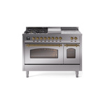 ILVE UP48FSNMPSSGLP Nostalgie II 48 inch Dual Fuel Range (5 Sealed Burners + Griddle + French Top, Liquid Propane, Triple Glass Door, Stainless Steel, Brass)