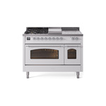 ILVE UP48FSNMPWHCLP Nostalgie II 48 inch Dual Fuel Range (5 Sealed Burners + Griddle + French Top, Liquid Propane, Triple Glass Door, White, Chrome)