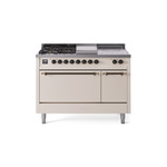 ILVE UP48FSQNMPAWBLP Nostalgie II 48 inch Dual Fuel Range (5 Sealed Burners + Griddle + French Top, Liquid Propane, Solid Door, Antique White, Burnished)