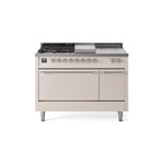 ILVE UP48FSQNMPAWC Nostalgie II 48 inch Dual Fuel Range (5 Sealed Burners + Griddle + French Top, Natural Gas, Solid Door, Antique White, Chrome)