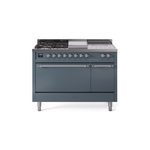 ILVE UP48FSQNMPBGCLP Nostalgie II 48" Dual Fuel Range (5 Sealed Burners + Griddle + French Top, Liquid Propane, Solid Door, Blue Grey, Chrome)