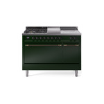 ILVE UP48FSQNMPEGBLP Nostalgie II 48 inch Dual Fuel Range (5 Sealed Burners + Griddle + French Top, Liquid Propane, Solid Door, Emerald Green, Burnished)