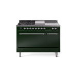 ILVE UP48FSQNMPEGCLP Nostalgie II 48 inch Dual Fuel Range (5 Sealed Burners + Griddle + French Top, Liquid Propane, Solid Door, Emerald Green, Chrome)