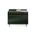 ILVE UP48FSQNMPEGGLP Nostalgie II 48 inch Dual Fuel Range (5 Sealed Burners + Griddle + French Top, Liquid Propane, Solid Door, Emerald Green, Brass)