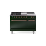 ILVE UP48FSQNMPEGPLP Nostalgie II 48 inch Dual Fuel Range (5 Sealed Burners + Griddle + French Top, Liquid Propane, Solid Door, Emerald Green, Copper)