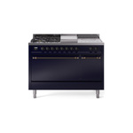 ILVE UP48FSQNMPMBBLP Nostalgie II 48 inch Dual Fuel Range (5 Sealed Burners + Griddle + French Top, Liquid Propane, Solid Door, Midnight Blue, Burnished)