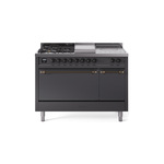 ILVE UP48FSQNMPMGBLP Nostalgie II 48 inch Dual Fuel Range (5 Sealed Burners + Griddle + French Top, Liquid Propane, Solid Door, Graphite Matte, Burnished)