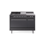 ILVE UP48FSQNMPMGCLP Nostalgie II 48 inch Dual Fuel Range (5 Sealed Burners + Griddle + French Top, Liquid Propane, Solid Door, Graphite Matte, Chrome)