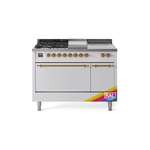 ILVE UP48FSQNMPRAGLP Nostalgie II 48 inch Dual Fuel Range (5 Sealed Burners + Griddle + French Top, Liquid Propane, Solid Door, RAL, Brass)