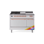 ILVE UP48FSQNMPRAPLP Nostalgie II 48" Dual Fuel Range (5 Sealed Burners + Griddle + French Top, Liquid Propane, Solid Door, RAL, Copper)