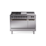 ILVE UP48FSQNMPSSBLP Nostalgie II 48 inch Dual Fuel Range (5 Sealed Burners + Griddle + French Top, Liquid Propane, Solid Door, Stainless Steel, Burnished)