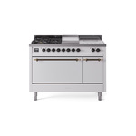 ILVE UP48FSQNMPWHBLP Nostalgie II 48 inch Dual Fuel Range (5 Sealed Burners + Griddle + French Top, Liquid Propane, Solid Door, White, Burnished)