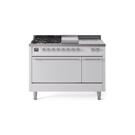 ILVE UP48FSQNMPWHCLP Nostalgie II 48 inch Dual Fuel Range (5 Sealed Burners + Griddle + French Top, Liquid Propane, Solid Door, White, Chrome)