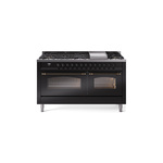 ILVE UP60FNMPBKBLP Nostalgie II 60 inch Dual Fuel Range (9 Sealed Burners + Griddle, Liquid Propane, Triple Glass Door, Glossy Black, Burnished)