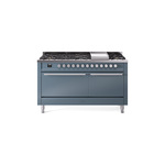 ILVE UP60FQMPBGLP Professional Plus II 60" Dual Fuel Range  (9 Sealed Burners + Griddle, Liquid Propane, Solid Door, Blue Grey)